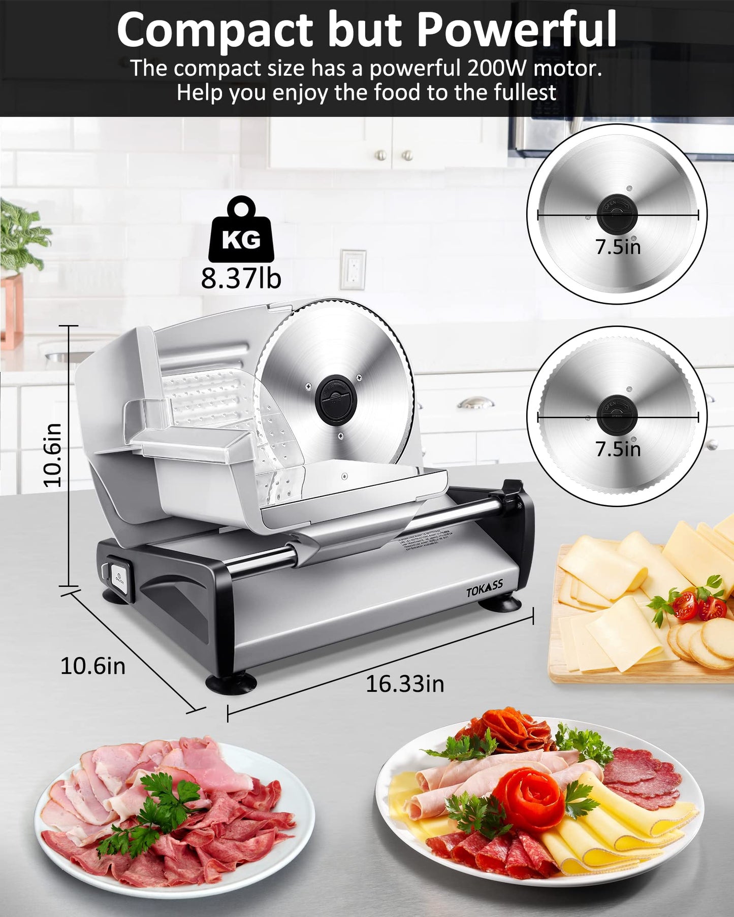 200W Meat Slicer Machine for Home Use,Deli Slicer with 2 Removable 7.5'' Stainless Steel Blades,Adjustable Dial for 0-15mm, Electric Food Slicer for Meat, Cheese, Bread,Child Lock,Easy to Clean,gift