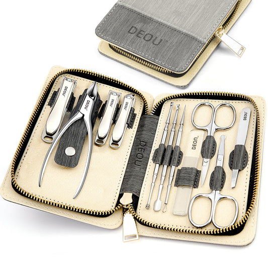 DEOU Manicure Sets Nail Clippers Stainless Steel Manicure and Pedicure kit Girls Professional Nail Files and Men's Grooming Scissors Tools for Home Personal Care or Gifts (Gray upgraded version)