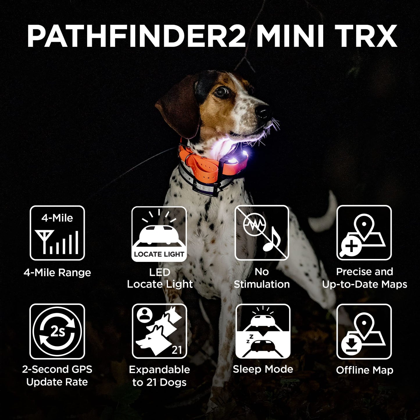 Dogtra Pathfinder 2 Mini TRX Additional Receiver Dog GPS Tracker LED Light Orange Collar SmartWatch Compatible Rechargeable Waterproof Free Offline Maps No Monthly Fee Smartphone Required