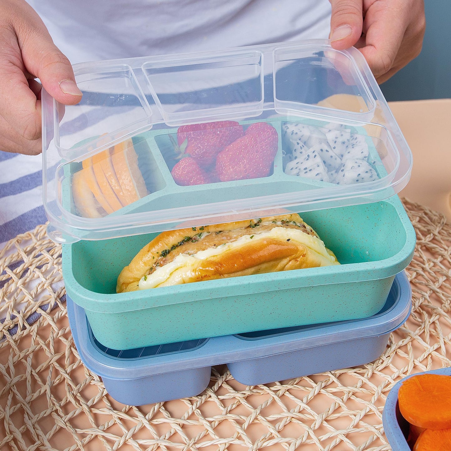 TOUWMX Lunchable Container - 4 Pack Bento Lunch Box, 4-Compartment Snackle Box Container for School Work Travel, Bento Box for Kids, Microwave Dishwasher Safe Bento Box Adult