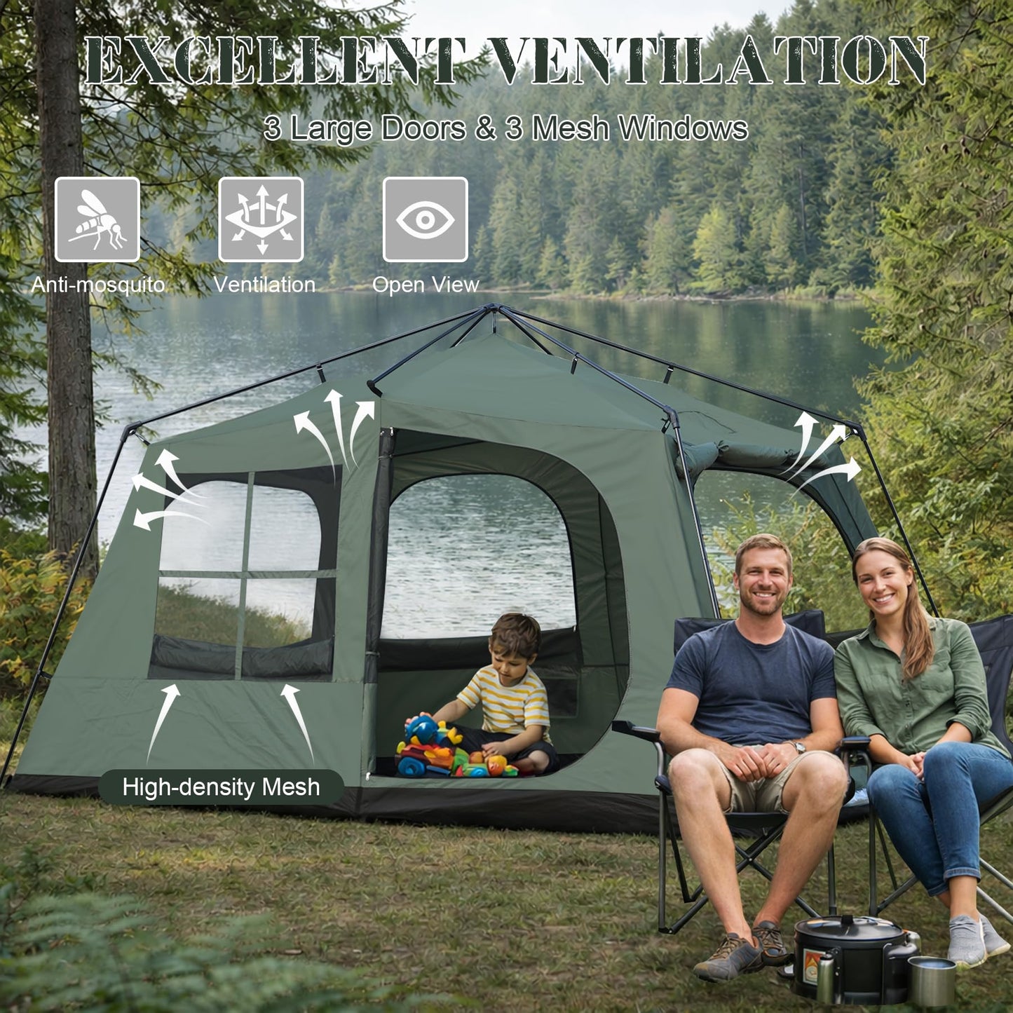 Castle Unicorn 6-8 Person Camping Tent with Porch, Large Family Cabin Tent with 2 Rooms 3 Doors, Tall & Spacious, Waterproof Glamping Tent, Big Tents for Outdoor Camping Hiking Backyard