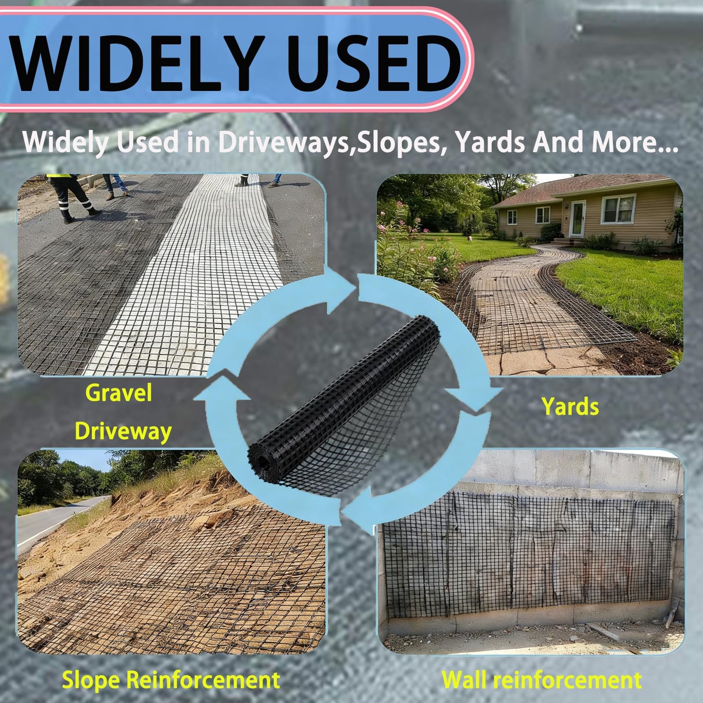 Retaining Wall Geogrid - Geogrid for Retaining Walls,4' x 98' Fiberglass Tensile Force Value 50KN,Ideal for Slope Reinforcement,Road Expansion and Pavement Maintenance
