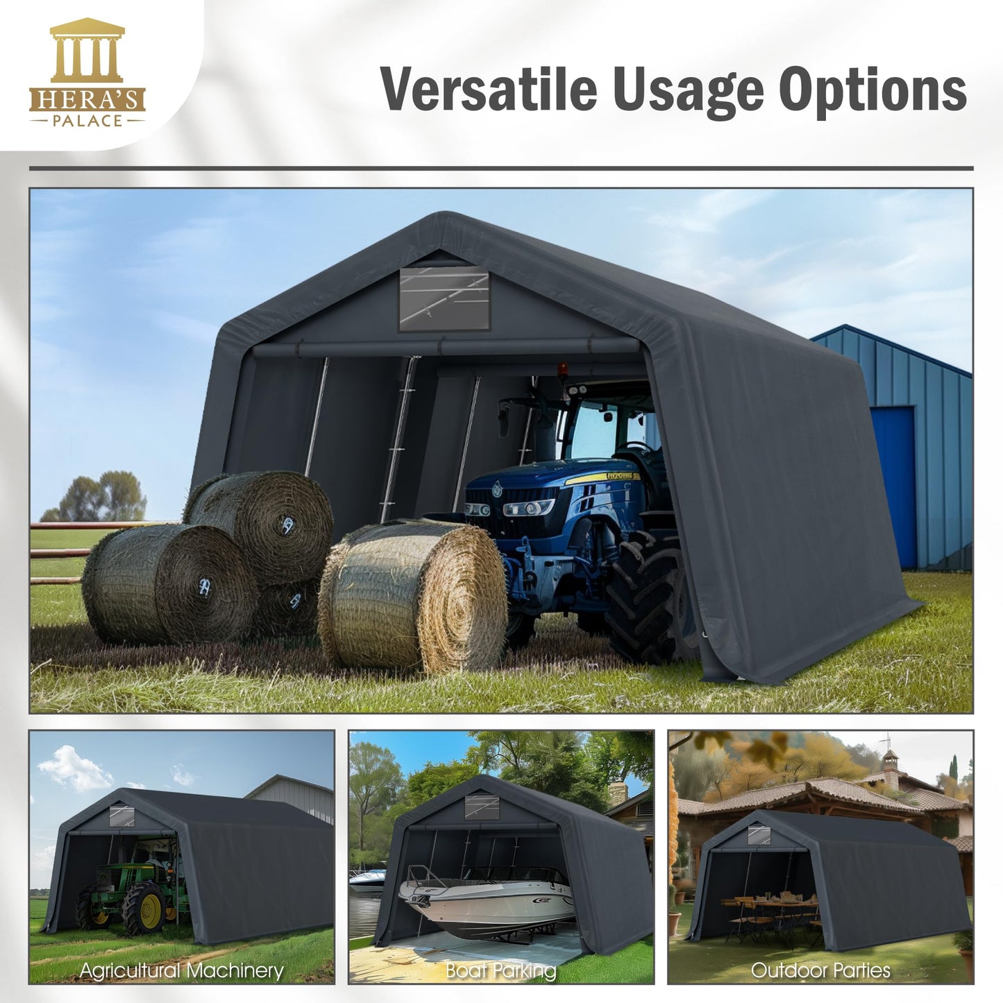 HERA'S PALACE 13x22ft Carport Heavy Duty Storage Shed Outdoor Anti-Snow Portable Canopy Shelter with Doors Garage Tent for Utv Boat Truck Motorcycle
