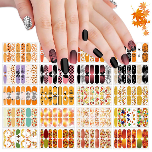 SILPECWEE 20 Sheets Nail Polish Stickers Full Nail Wraps for Women Fall and Halloween Nail Stickers Stick on Nail Polish Strips Gel Fingernail Manicure Design Self Adhesive with File