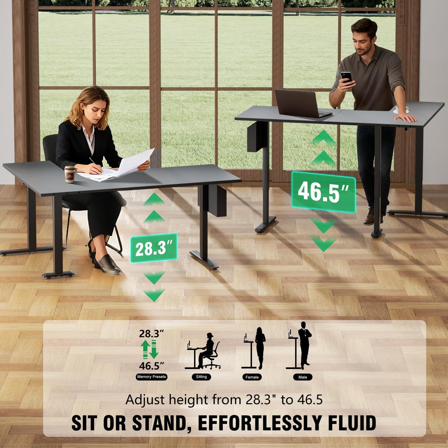 Korfile L Shaped Electric Standing Desk,63 Inch Adjustable Height Sit to Stand Corner Desk with Memory Presets, Reversible Computer Table for Home Office, Work and Study, Black