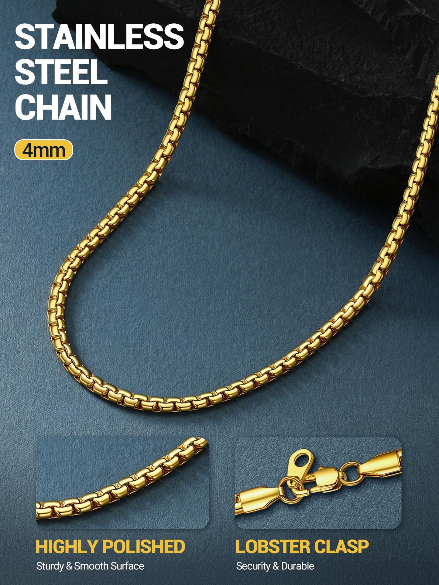 PROSTEEL Mens Chain Necklaces Stainless Steel Men Jewelry Flat Link Chain Necklace