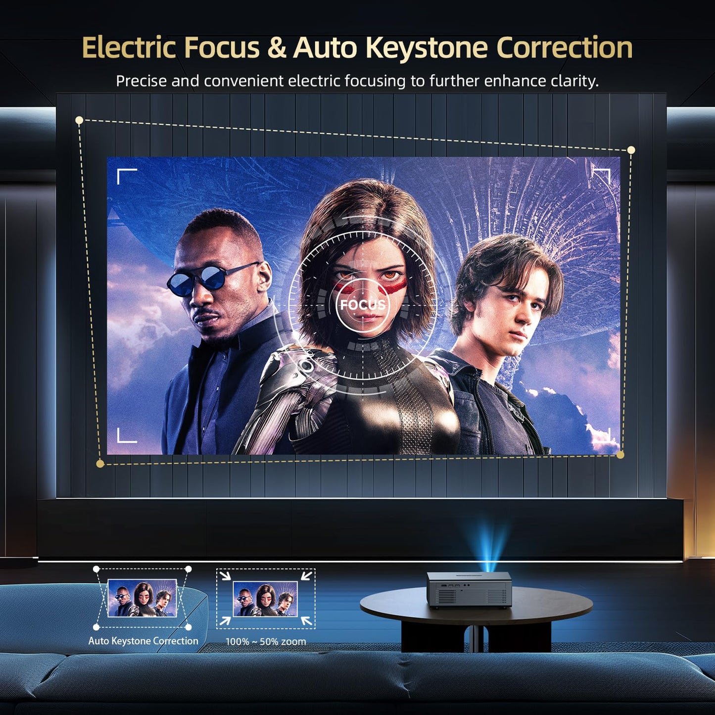 Compatible with Netflix Movie Projector with WiFi6 and Bluetooth5.3, Built-in App Store, Dolby Audio & Electric Focus & Auto Keystone, 4K Support High Brightness Outdoor Projectors, 1080P Proyector