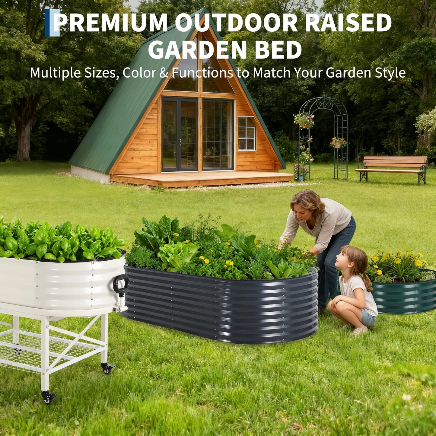 PeakPursuit Galvanized Raised Garden Bed Kit Large Durable Planter Raised Beds 8'x4'x2' for Vegetables Outdoor Metal Garden Raised Beds with Reinforced Design, Optimal Drainage & Easy Assembly