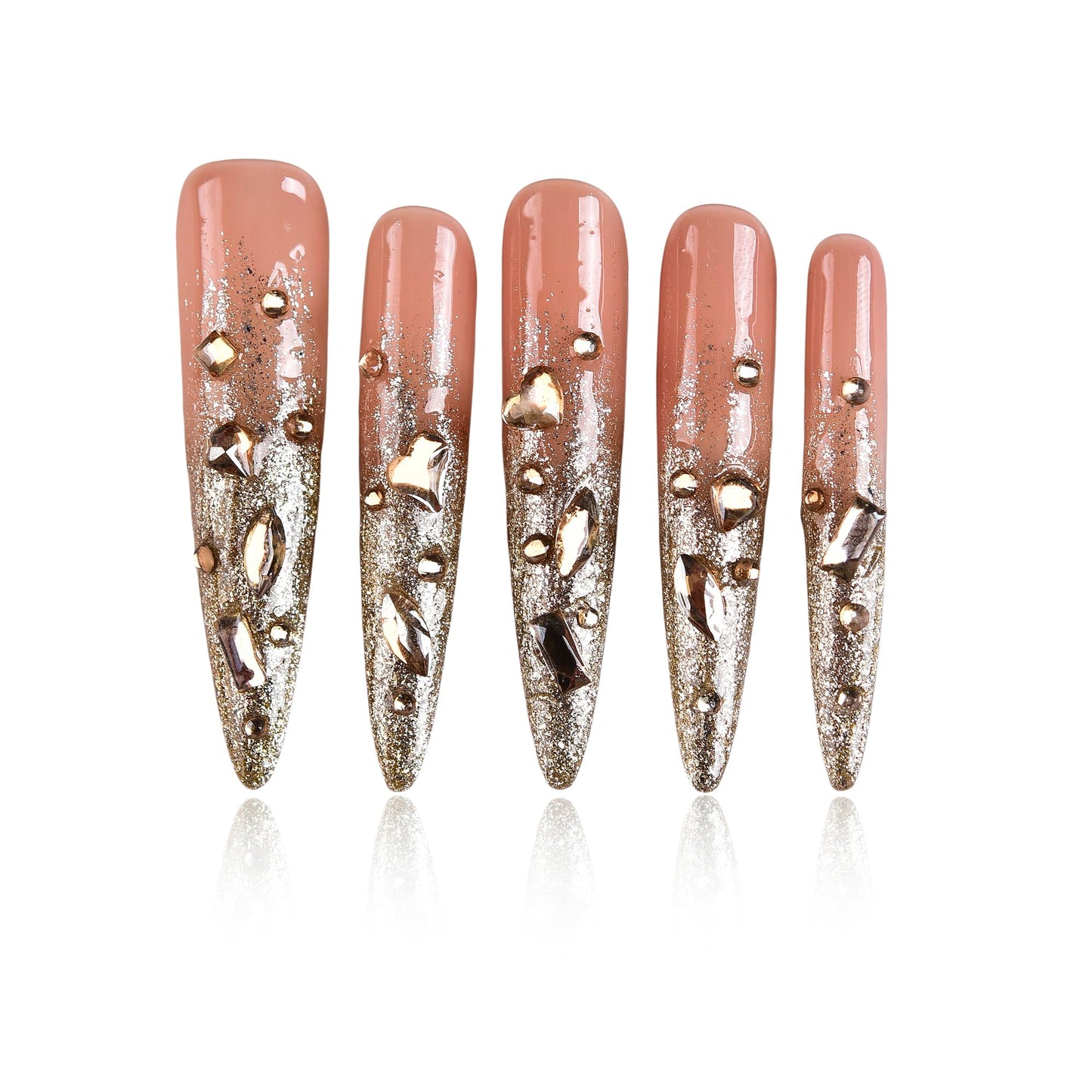 Tmani 10pc/set Extra Long Handmade Press On Nail Hot Girl's Long Ballet Nails Pointed Nail Full of Diamond Glitter Decoration Fake Nails Suitable For Girls Festival Parties and Birthday Gift (140,M)