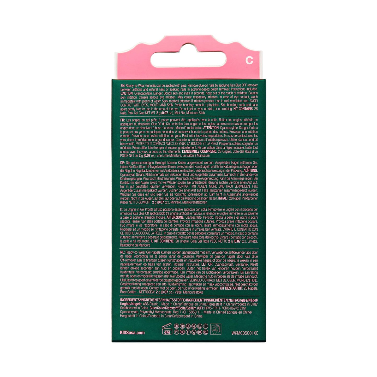 WICKED X KISS Press On Nails, ‘Shiz Campus’, Blue, Medium Coffin, Waterproof, Chip Proof, Smudge Proof, 28 Fake Nails, Pink Gel Nail Glue (2g), Mini Nail File, & Manicure Stick