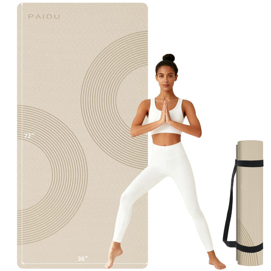 PAIDU Large Yoga Mat, 72" x 36" x 2/5"（10MM） Thick Non-Slip Exercise Mat, SGS-Certified POE Material, Ideal for Home Gym, Yoga, Pilates, Fitness Workouts & Floor Mat (Beige - Double C)