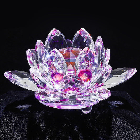 TENGFENG Sparkle Crystal Lotus Flower - 4'' Hue Reflection Clear Crystal Lotus for Feng Shui Home Decor Sun Catcher Ornaments or Paper Weight with Gift Box (100MM) Transparent Purple