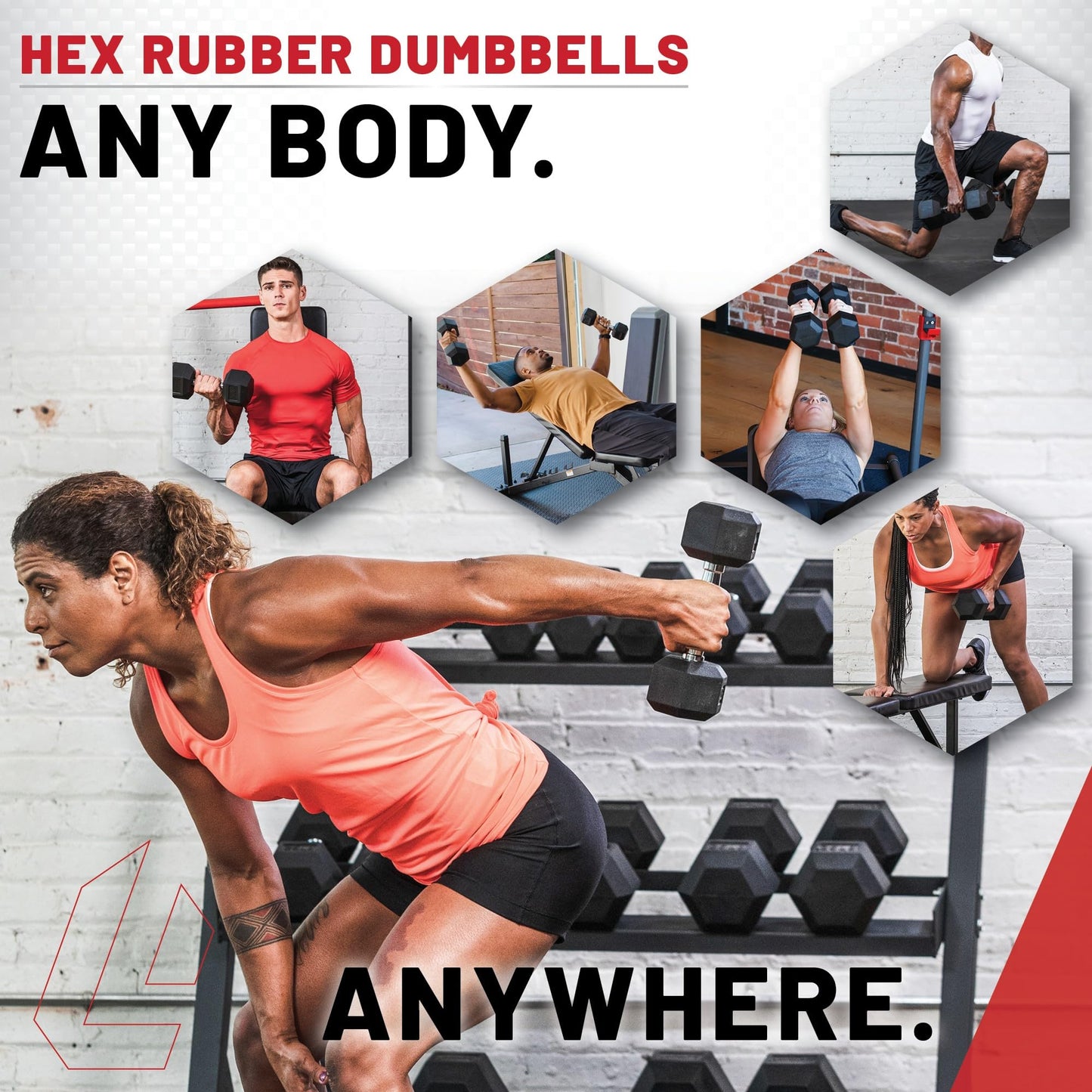 Lifeline Hex Dumbbells – Premium Quality, Low Odor, and Ergonomic Knurled Handle, 70 lb