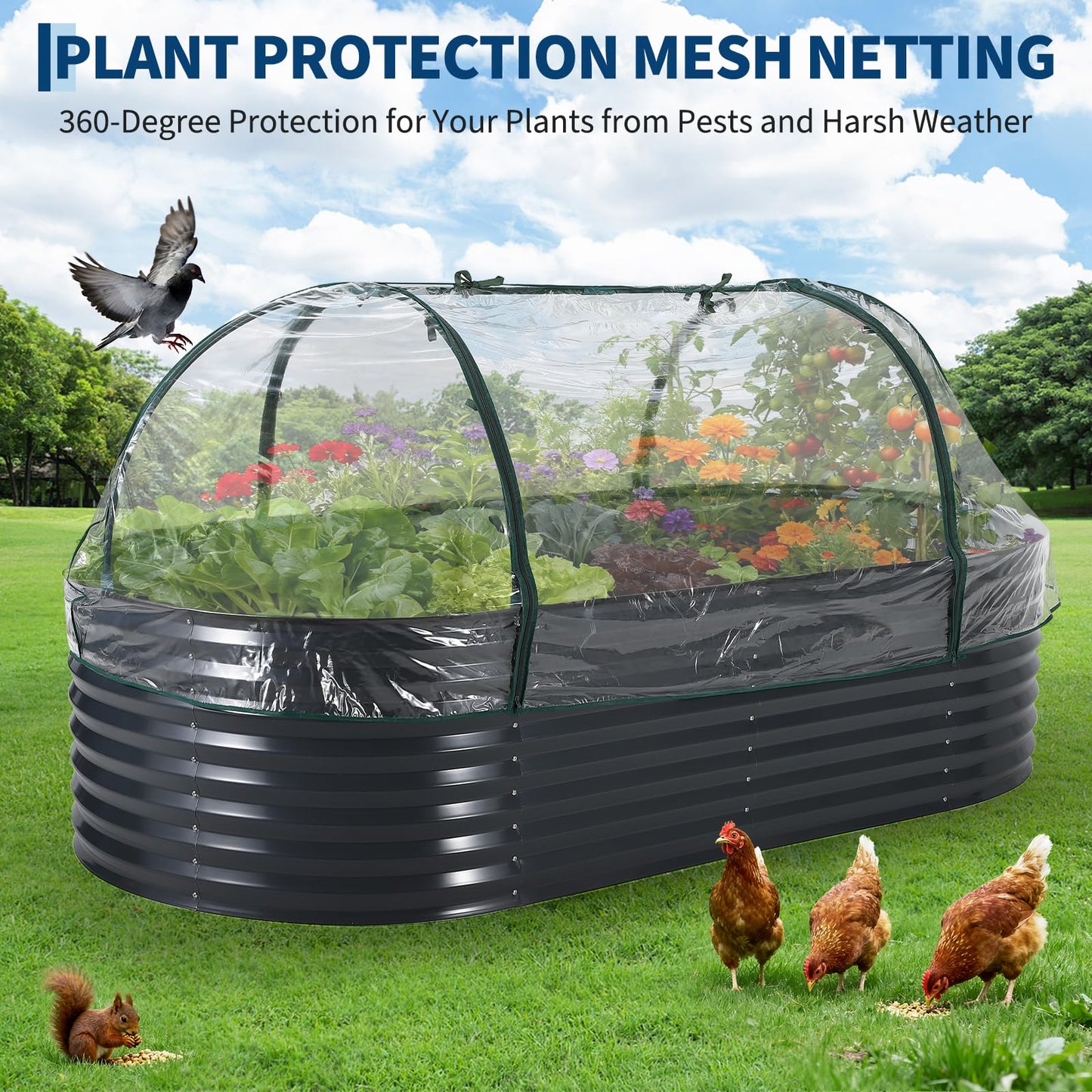 PeakPursuit Galvanized Raised Garden Bed Kit Large Durable Planter Raised Beds 8'x4'x2' for Vegetables Outdoor Metal Garden Raised Beds with Reinforced Design, Optimal Drainage & Easy Assembly