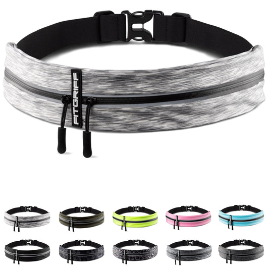 Fitgriff® Running Belt for Men & Women - Secure Jogging Pouch for Phone, Keys & Essentials - For All Cell Phones (White, 24.5" - 35.5" Waist Size)