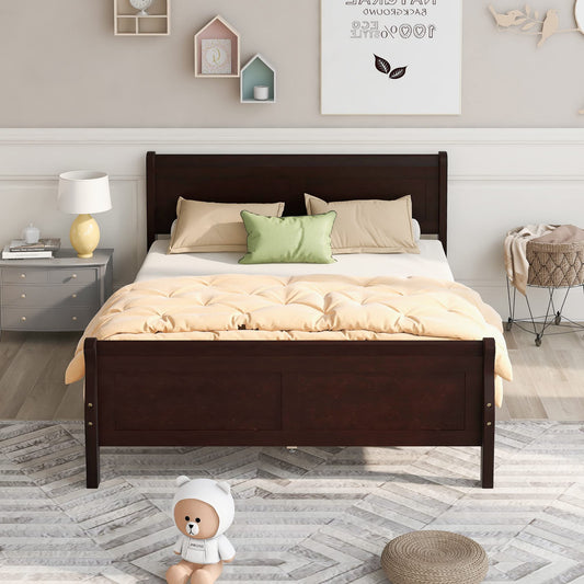 GDFStudio Queen Bed Frame, Wood Platform Queen Size Bed Frame with Headboard and Solid Wood Slat Support, Mid Century Modern Wooden Bed Frame for Bedroom Guest Room, No Box Spring Needed, Espresso