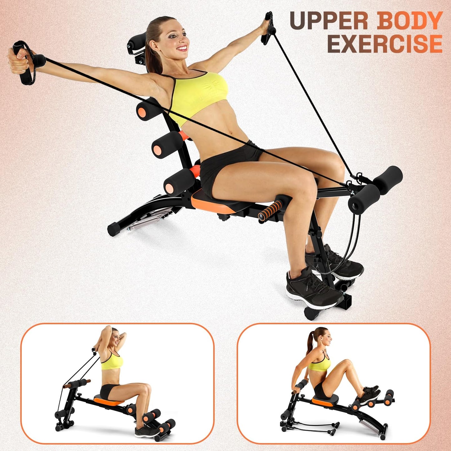 Multi-Function Ab Workout Bench with Resistance Bands and Preacher Curl Pad, Adjustable Ab Crunch Machine, Foldable Sit-Up Bench for Home Gym Strength Training and Leg Extension Black