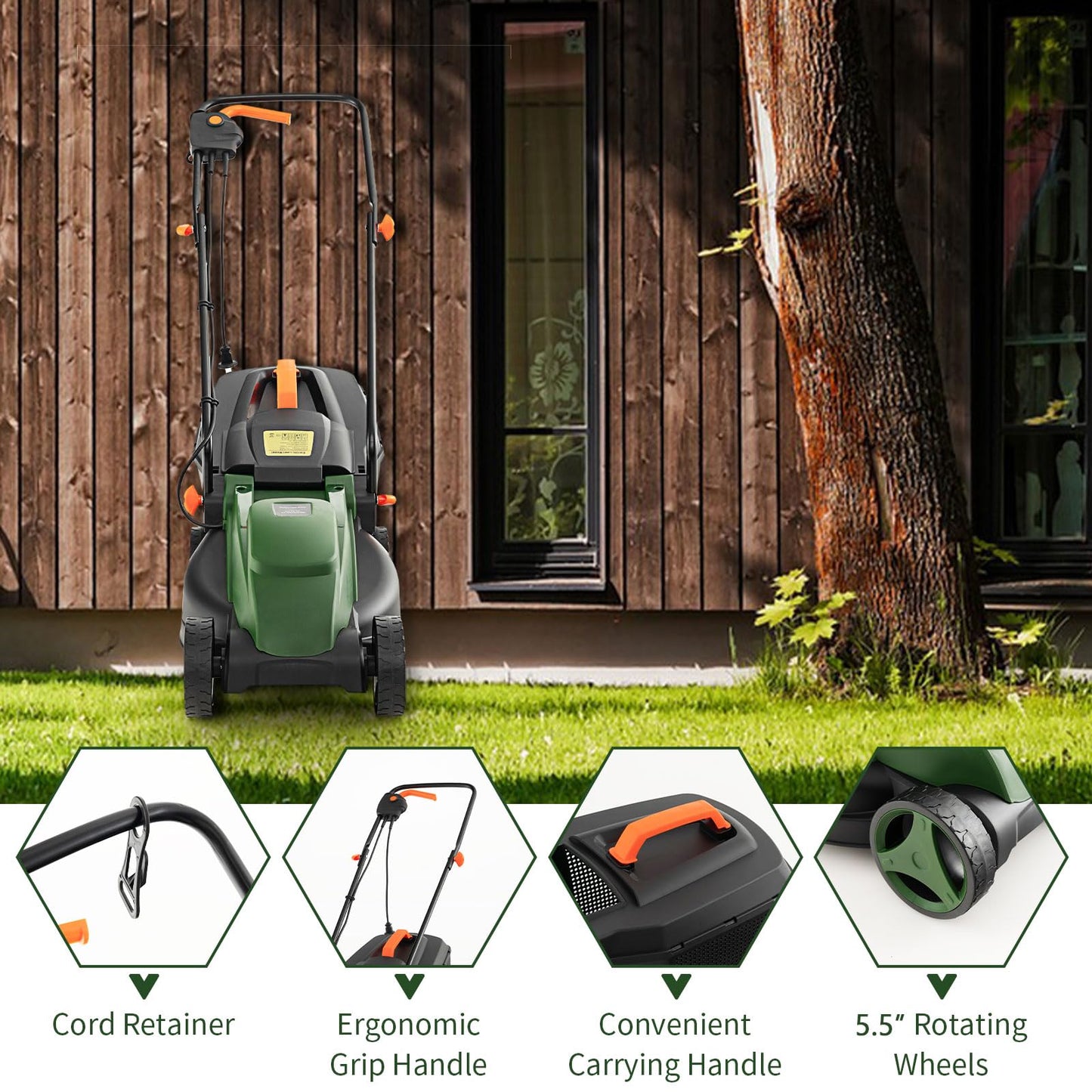Goplus Lawn Mower, Electric Lawn Mowers with Grass Collection Box, 10 AMP Motor, 13" Cutting Deck, 3 Adjustable Cutting Positions, Walk-Behind Small Corded Lawnmower for Garden Farm Yard