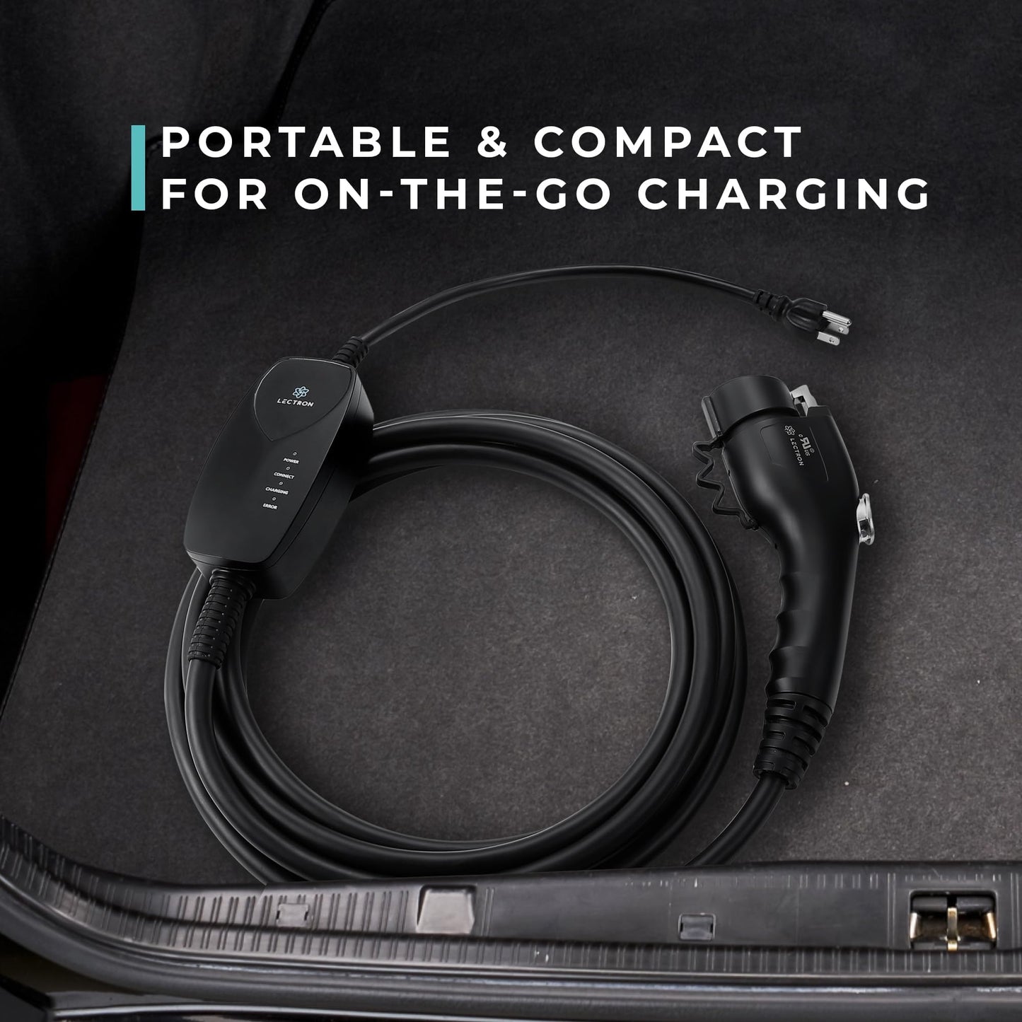 Lectron Portable Level 1 J1772 EV Charger with Wi-Fi/App Control - 12 Amp, 120V Portable Charger with NEMA 5-15 Plug, 16ft Charging Cable - for J1772 Electric Vehicles ONLY