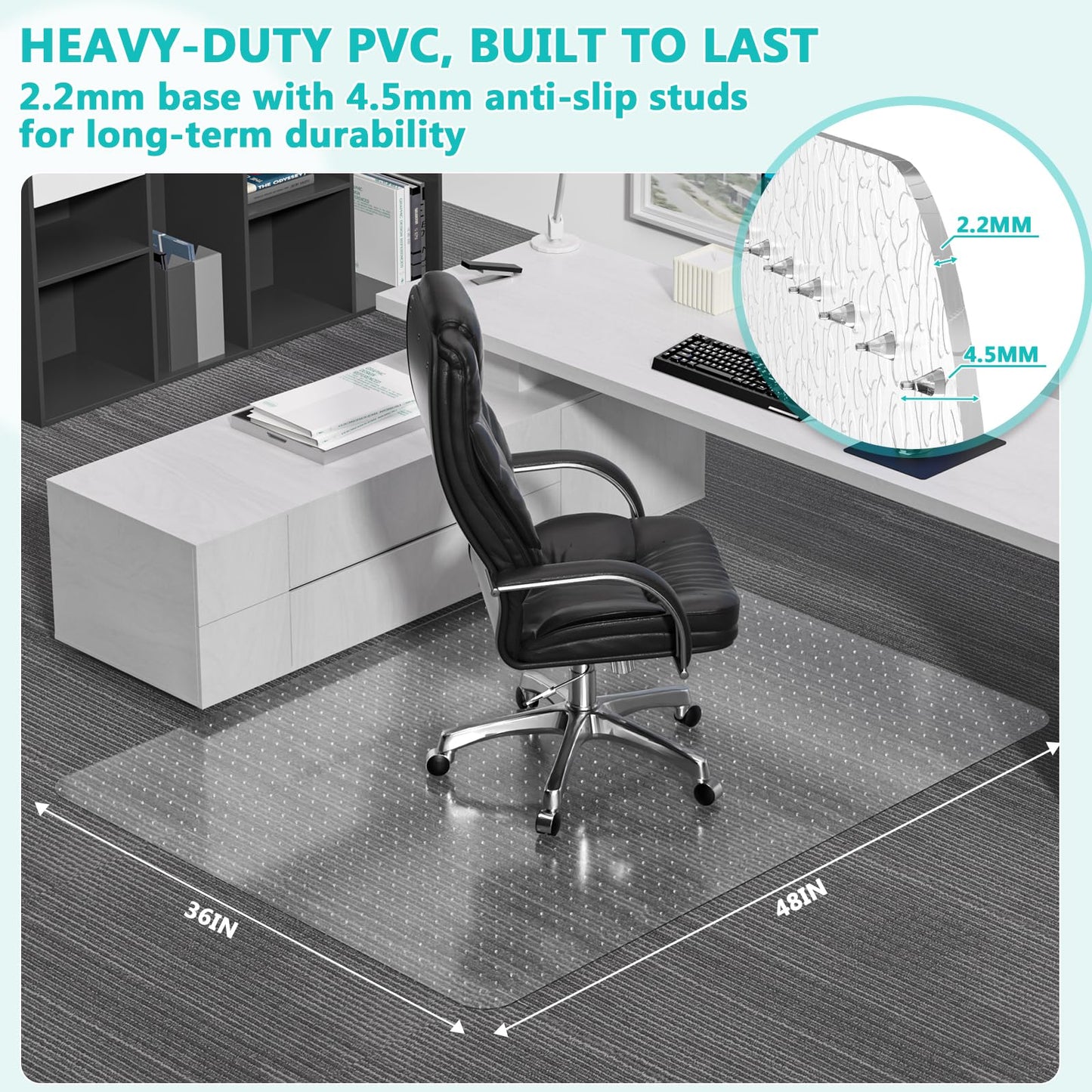 Office Chair Mat for Low Pile Carpet with Lip, 36" x 48" Clear Heavy Duty Plastic Floor Protector for Smooth Rolling Desk & Computer Chairs, Under Desk Chair Mat for Home Office