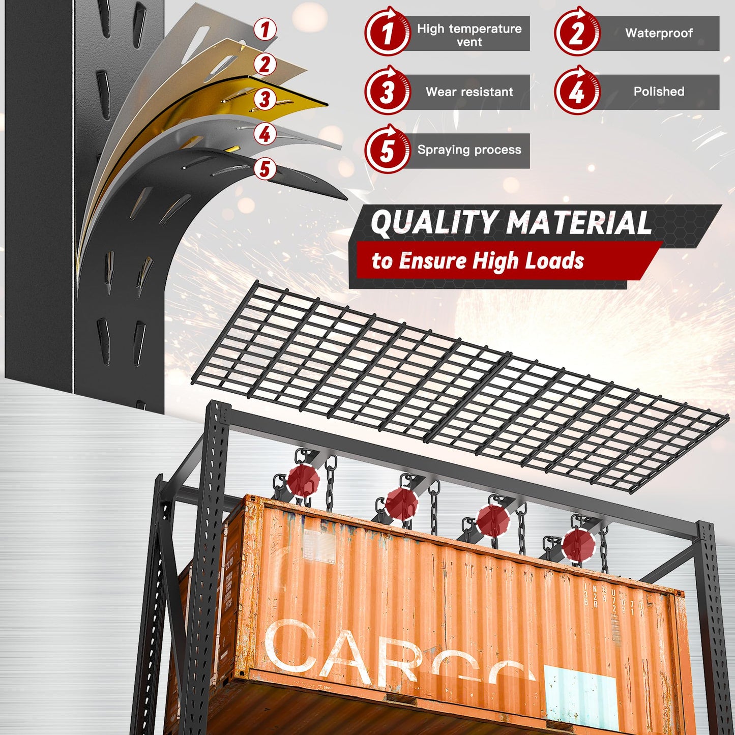 Bepatio 77"W Heavy Duty Garage Shelving, 8000LBS Industrial Storage Shelves, 4 Tier Adjustable Metal Shelving Unit, Large Steel Storage Rack for Basement, Warehouse, Commercial Use, 24"D x 72"H, Black