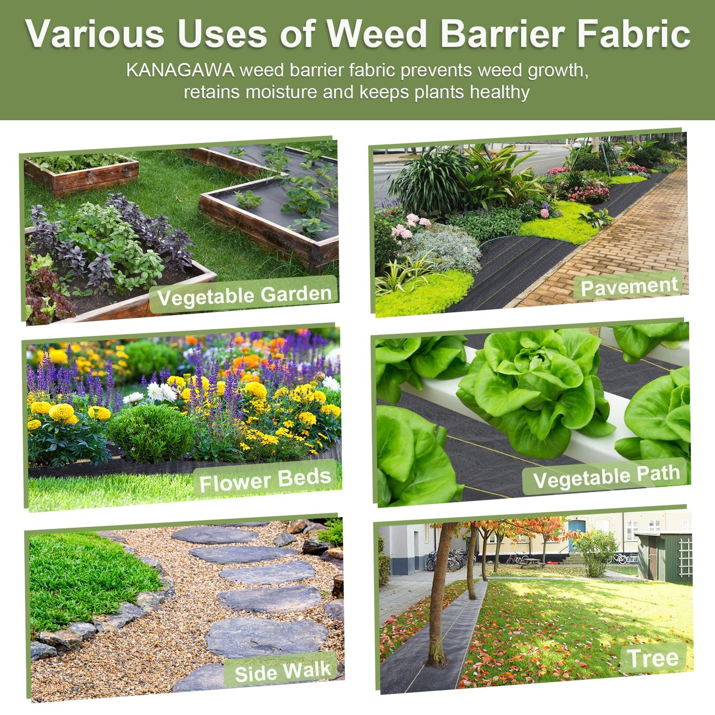 KANAGAWA 3oz Heavy Duty 6ft x 100ft Weed Barrier Fabric Professional Woven Landscape Ground Cover with 30 Landscape Staples, Landscape Fabric Density for Driveway Garden Yard Greenhouse Gardening