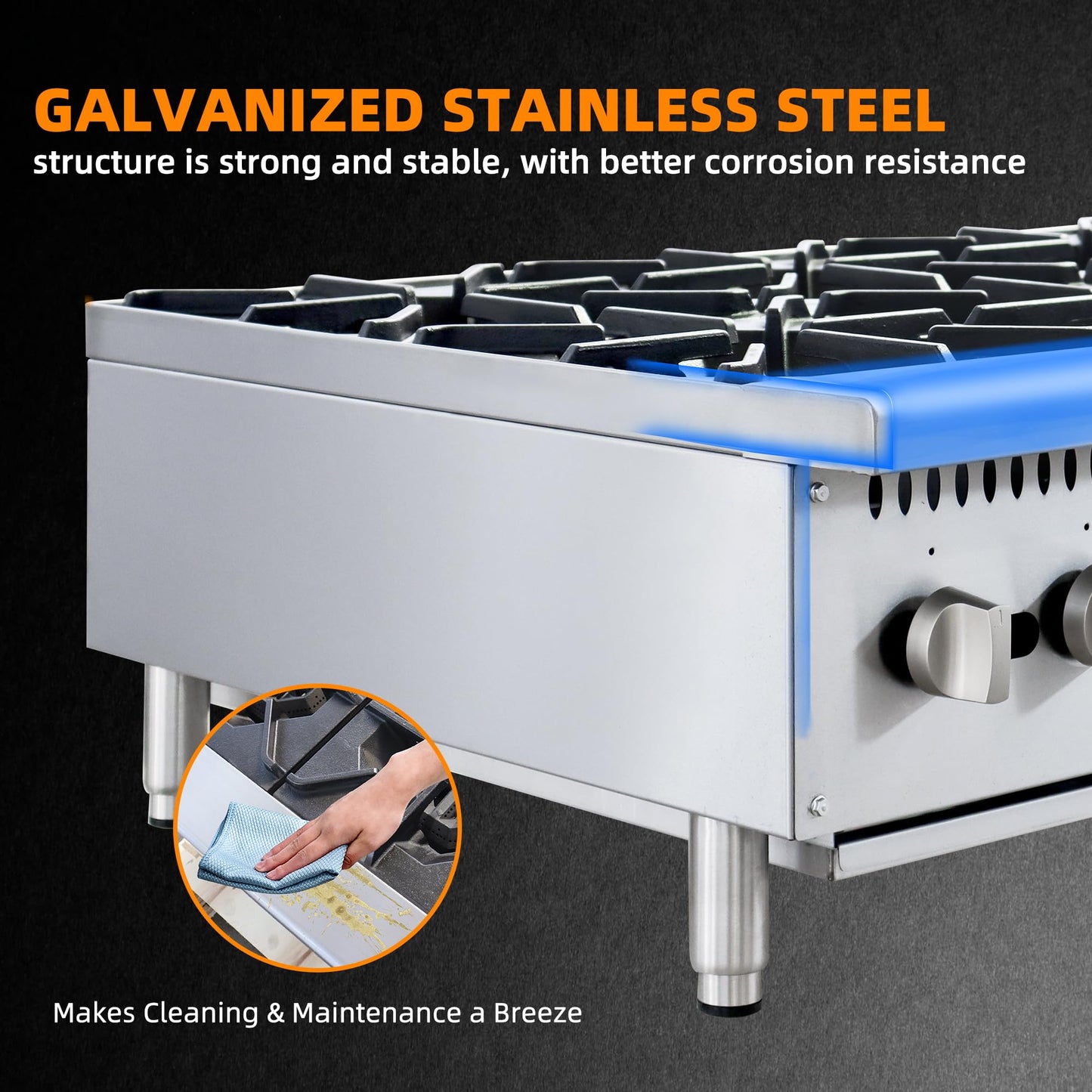 2 Burner Commercial Hot Plate, 12" Countertop Gas Stove Stainless Steel Natural Gas Range with Propane Conversion Kit Cooking Equipment for Restaurant Kitchen-50000 BTU