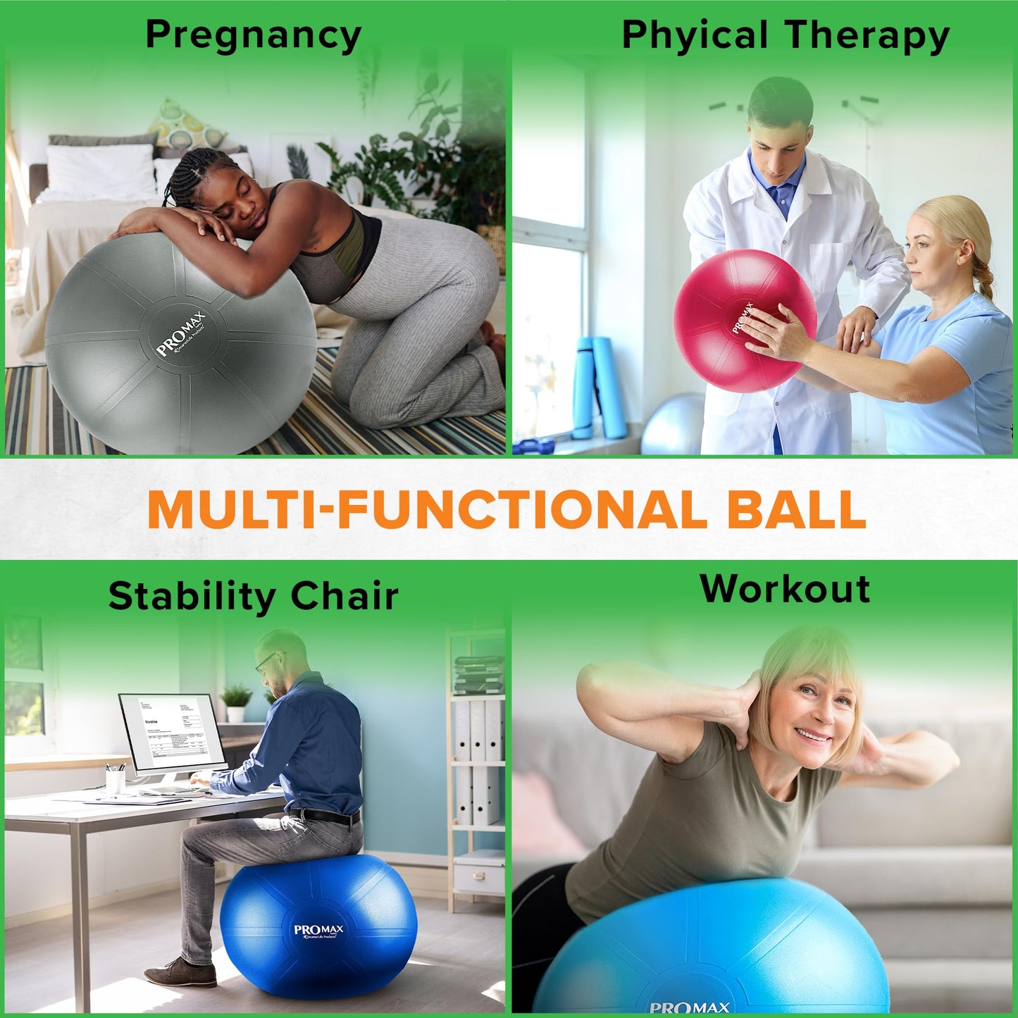 SmarterLife PRO MAX Exercise Ball – Yoga, Stability & Balance Trainer for Core Workouts, Fitness, Physical Therapy, Pregnancy & Office Chair Support – Anti-Slip, Anti-Burst (65 cm, Blue)