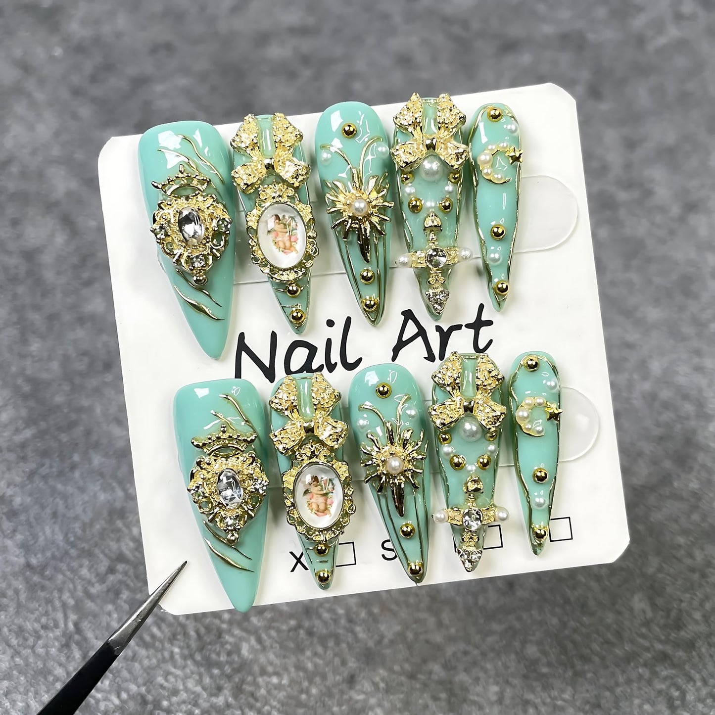 Handmade Press On Nails Almond Pink Homemade Press On Nails French Tip With 3D Design Flower Fake Nail Art For Women M