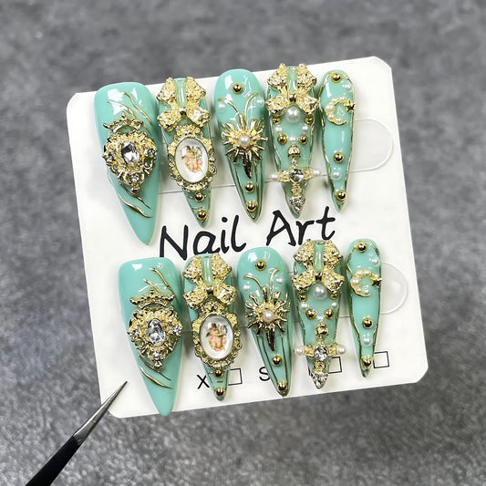 Handmade Press On Nails Almond Pink Homemade Press On Nails French Tip With 3D Design Flower Fake Nail Art For Women S