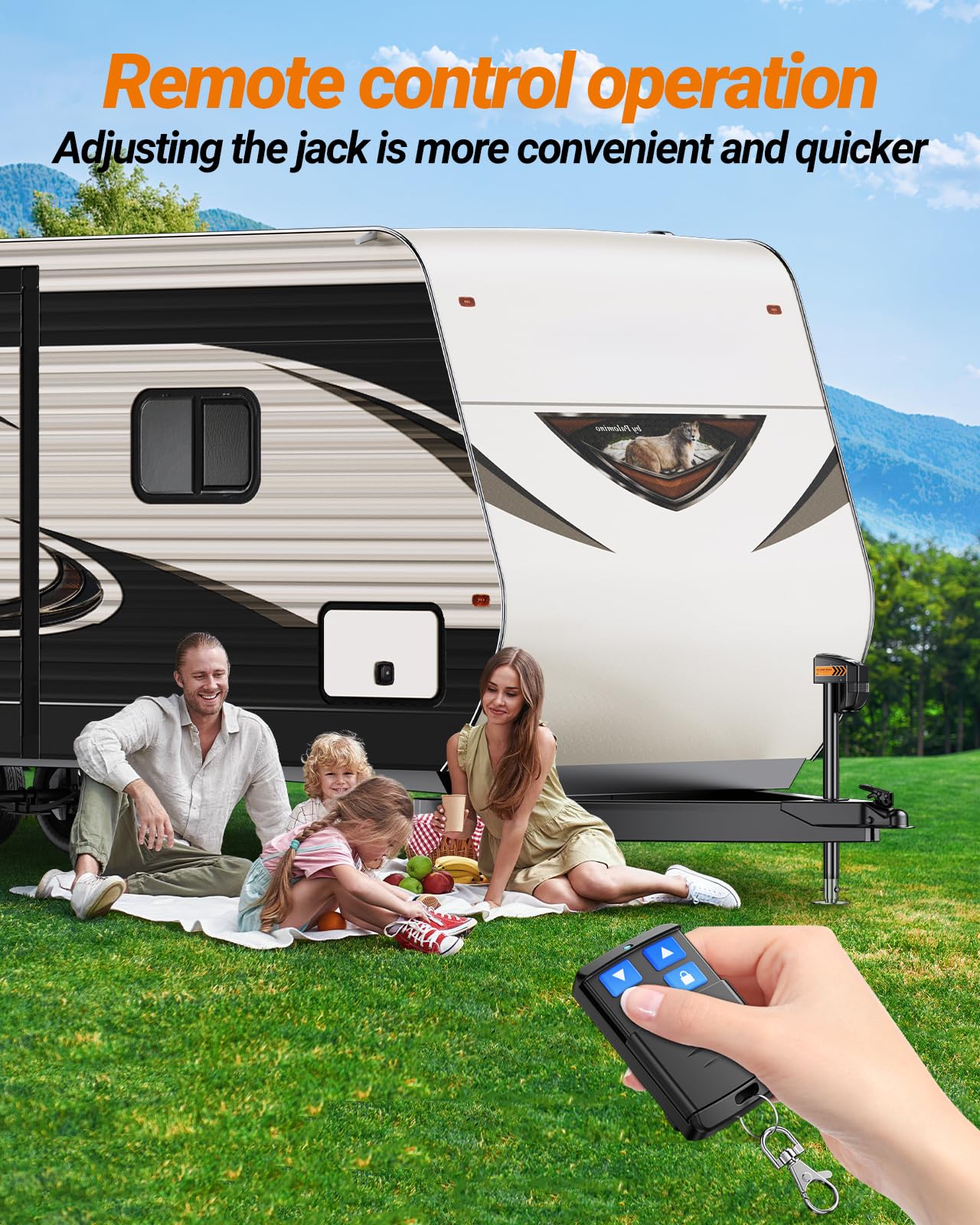 SEALIGHT 7500LB Electric Trailer Jack with Remote Control,Range up to 30 Meters，Electric Tongue Jack, 9.84“-33.85“ Lift, Power Jack for A-Frame, Utility and RV Trailer,12V DC and LED Light