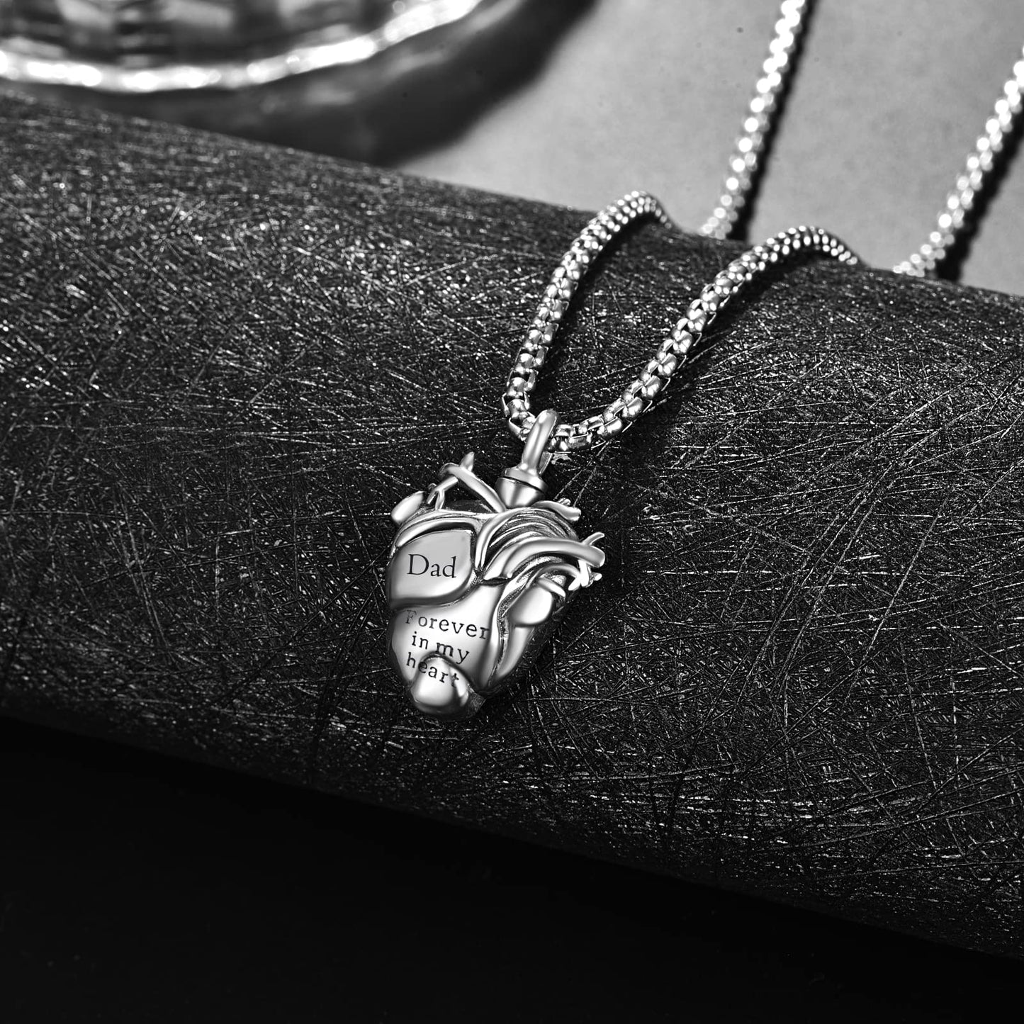 Anatomical Heart Urn Necklaces for Ashes Sterling Silver Ash Pendants Cremation Jewelry Dad Keepsake Pendant Memorial Jewelry Gifts for Loss of Dad