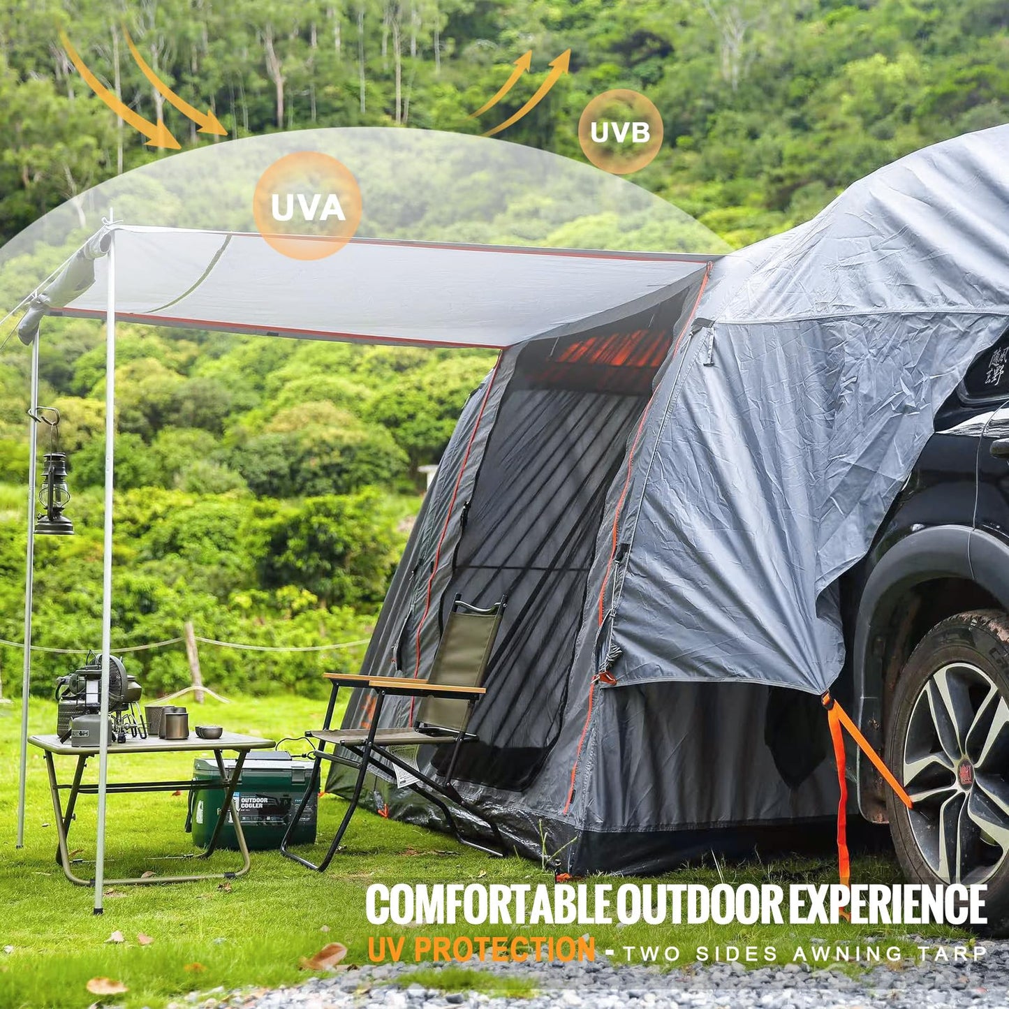 FEIWOOD GEAR Inflatable SUV Tent for Camping, Waterproof Car SUV Tent for 4-6 Person Camping Easy Set Up Inflatable with 4pc Aluminum Support Pole, Inflatable Pump
