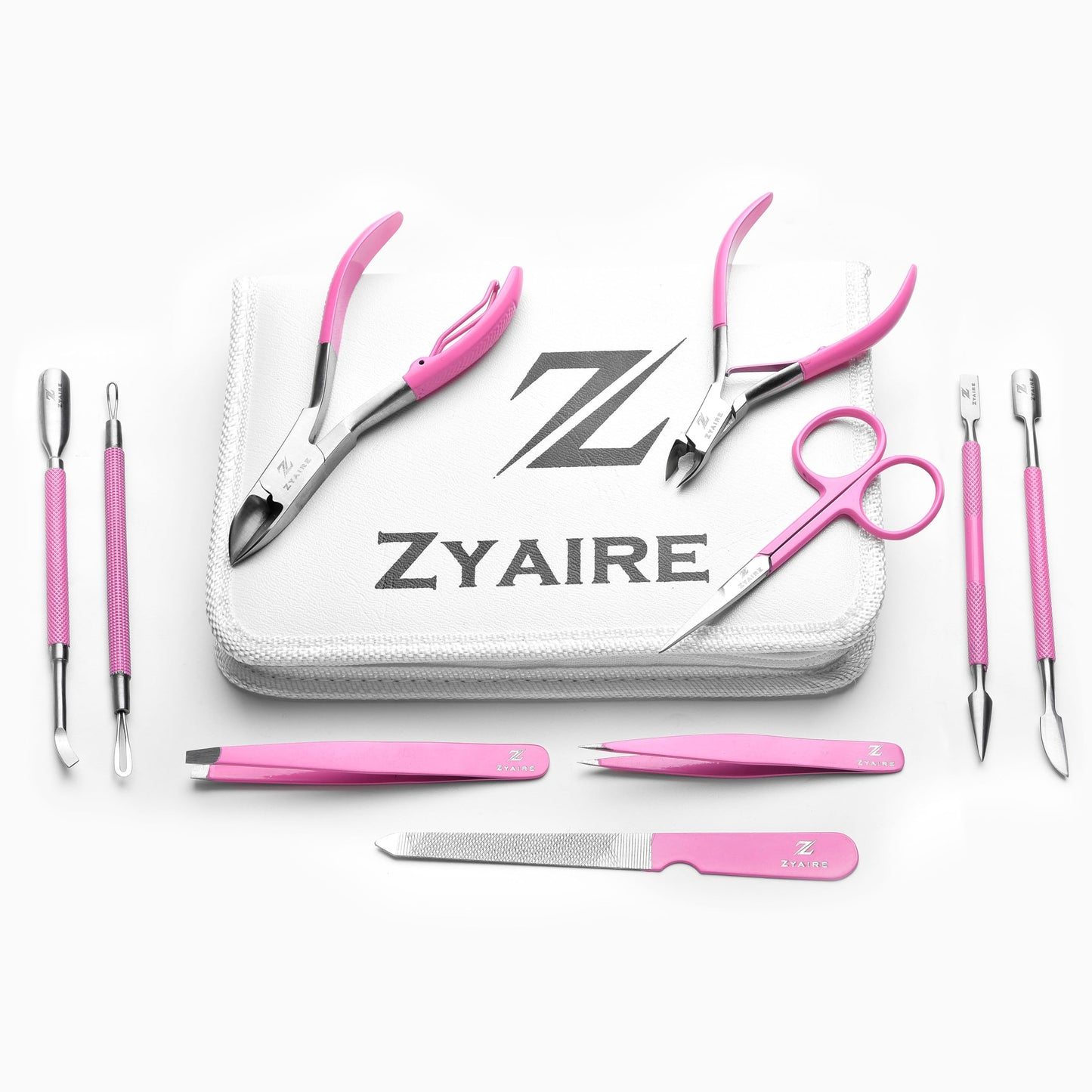 Manicure Pedicure Set - 10-in-1 Stainless Steel Grooming Kit, Personal Care Tools, Nail Nipper, Cuticle Cutter, Scissors, Tweezers, Blackhead Remover, Nail File & Case (Pink)