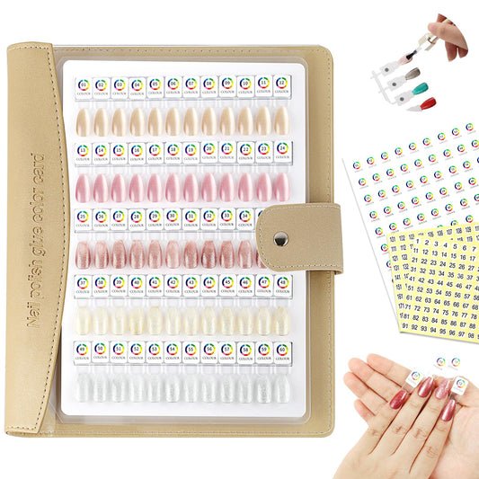 vnjaoi 60 Magnetic Nail Swatch Book,Leather Nail Color Display Book with 72 Magnetic Tips & Number Labels,Professional Nail Salon Color Display Book for Easy Preview & Storage Gold