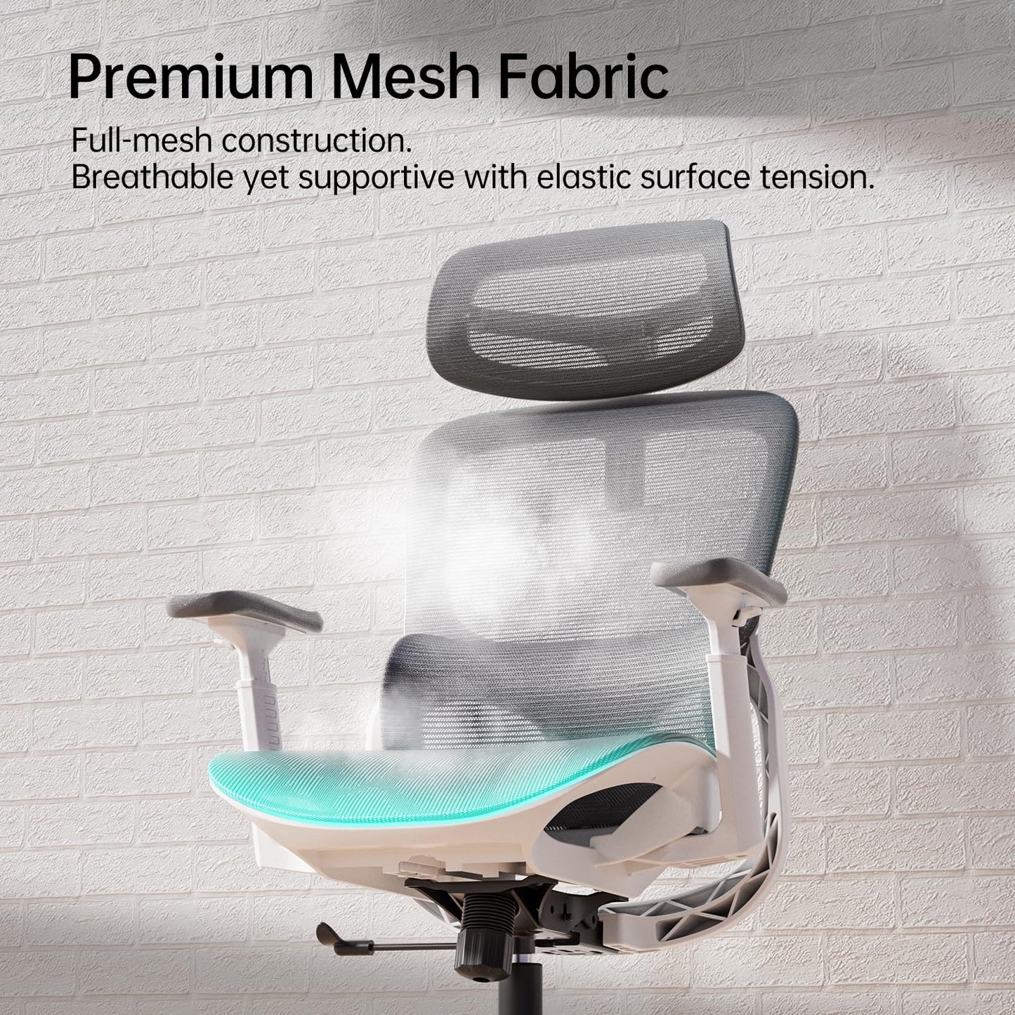 Hbada P2 Ergonomic Office Chair, Office Chair with 3D Lumbar Support, Mesh Chair with 3D 360° Rotation Arms, 3D Headrest & Comfortable Seat, 135° Stepless Tilt Function, White