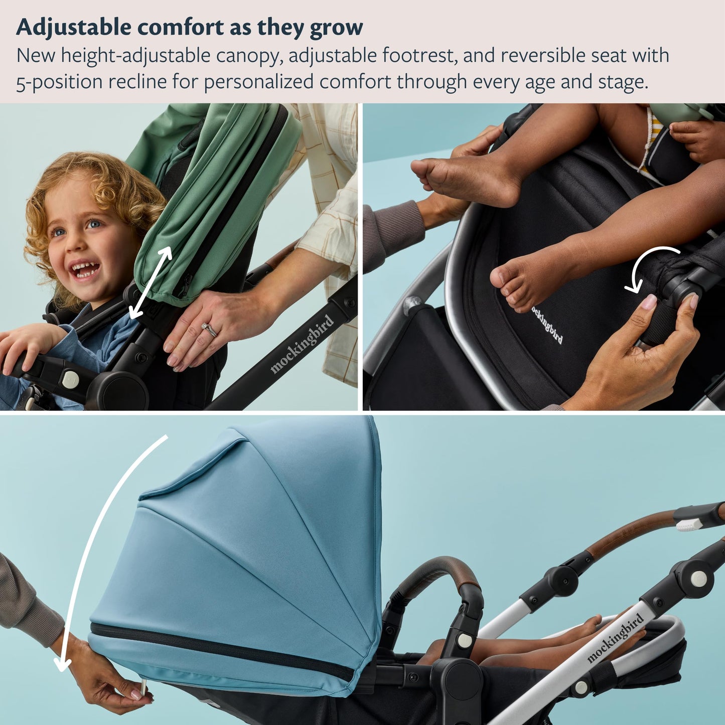 Mockingbird Single-to-Double Stroller 3.0 - Convertible Full Size Baby Stroller for 1, 2, or 3 Kids with 44 Possible configurations, Travel System Compatible - Black Windowpane