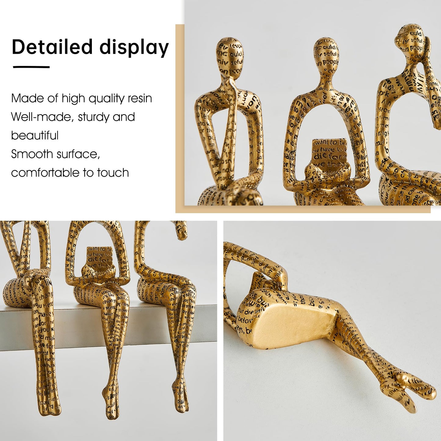 Octdays Gold Decor Thinker Statue, Abstract Art Sculpture Coffee Table & Bookshelf Decor Accents, Modern Living Room Office Decorations (Gold)