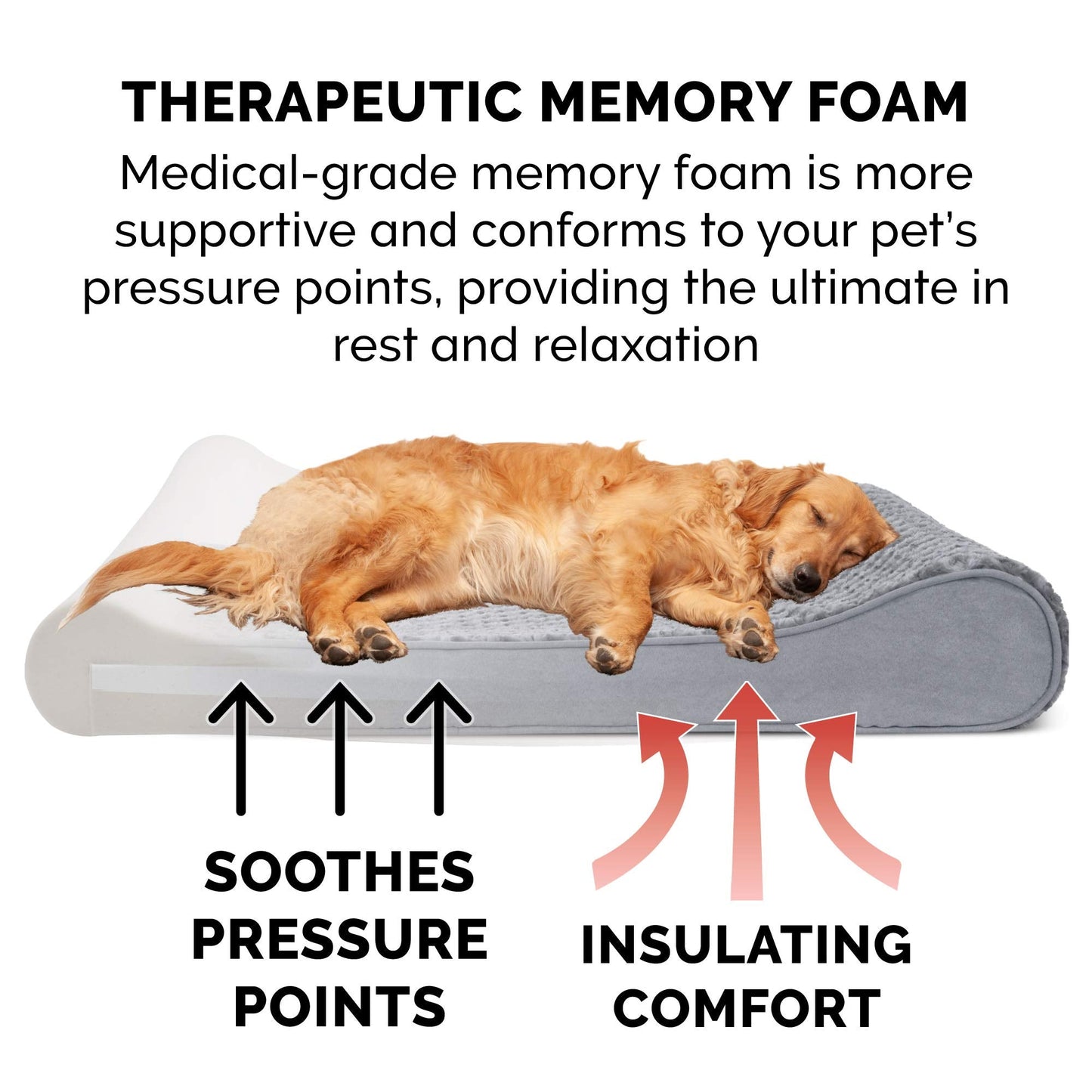 Furhaven Memory Foam Dog Bed for Extra Large Dogs w/ Removable Washable Cover, For Dogs Up to 180 lbs - Ultra Plush Faux Fur & Suede Luxe Lounger Contour Mattress - Gray, Giant/XXXL