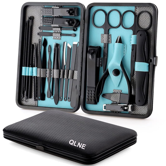 Manicure set Nail Clippers Sets Stainless Steel Nail Cutter Pedicure Kit Nail File Sharp Nail Scissors and Clipper Manicure Pedicure Kit Fingernails & Toenails with Portable case (Blove/gray_25 in 1)