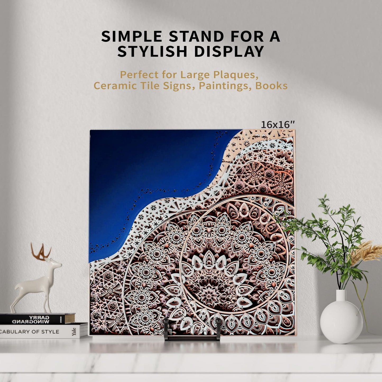 IPAME 8 Inch Large Plate Stands for Display - Metal Square Wire Plate Holder Display Stand + Picture Stand for Book, Platter, Plaque, Photo Easel (2 Pack)
