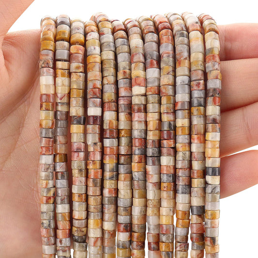 150PCs Natural Crazy Lace Agate Spacer Beads, Loose Semi Precious Flat Round Gemstone Heishi Disc Stone Beads for Beading Jewelry Making 4mm*2mm 38cm