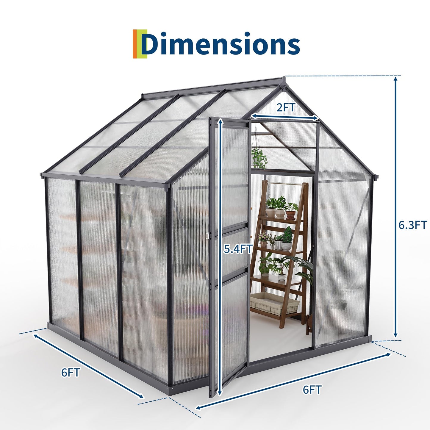 6x6FT Walk-in Greenhouses for Outdoors, Heavy Duty Polycarbonate Green House with Quick Setup Structure, Roof Vent, Push-Pull Lockable Door, Aluminum Green House for Garden Backyard, Patio, Lawn