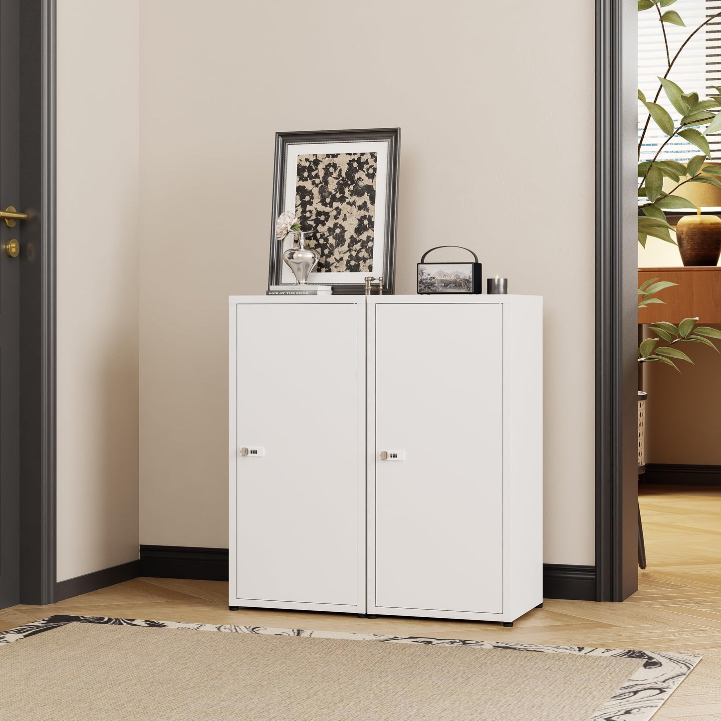 MIOCASA Metal Storage Cabinet with Lock, 3 Adjustable Shelves Single Door Steel Locker for Home, Office & Garage (White)