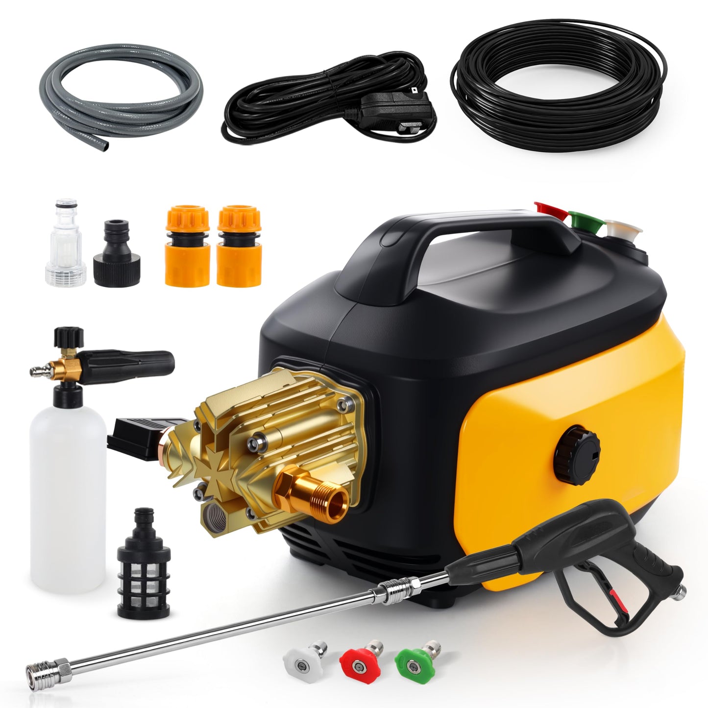 Pressure Washer, High Power Washer with 3 Quick Connect Nozzles, Inlet Hose & Foam Cannon for Cars/Fences/Driveways/Patios/Home Cleaning