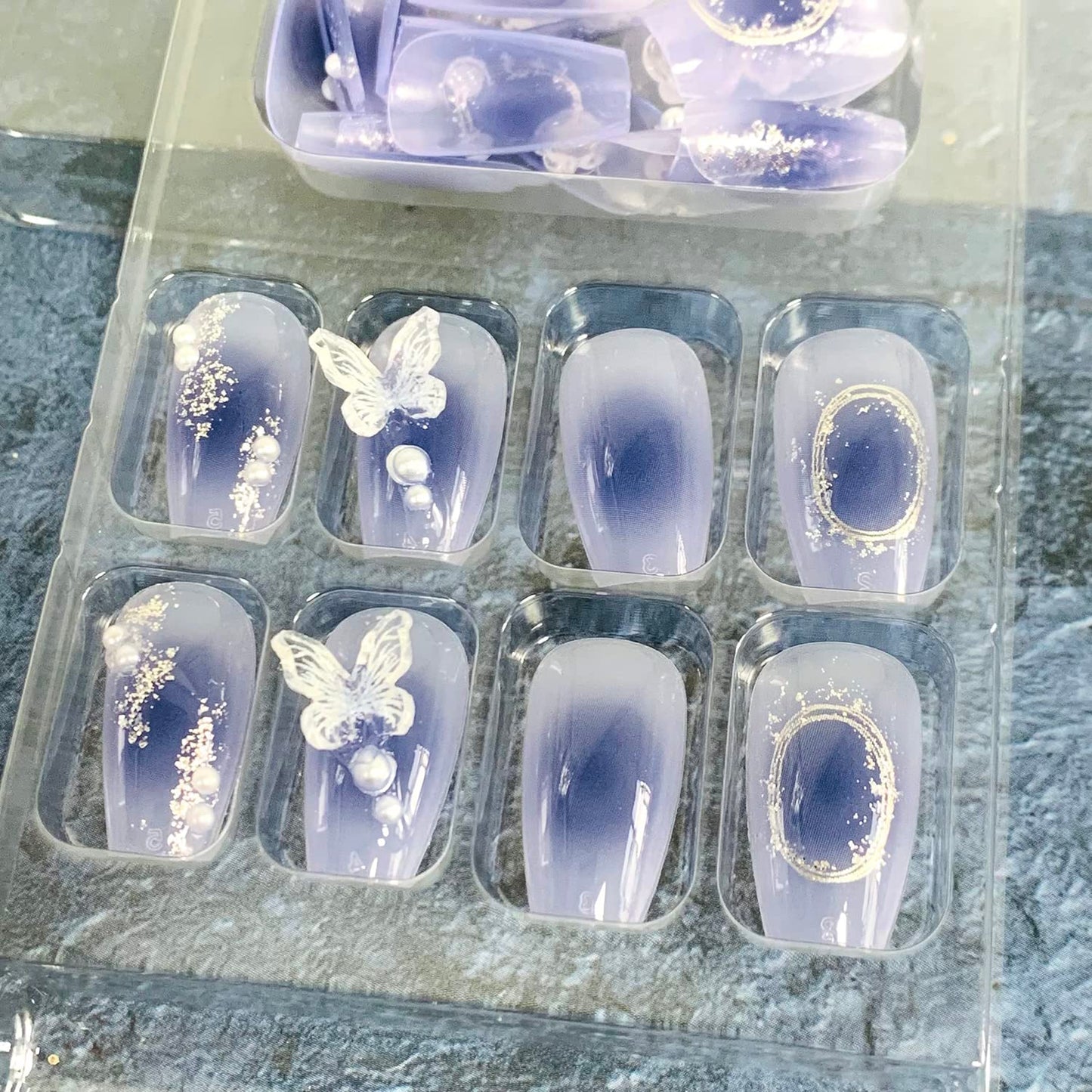 Press on Nails Square Medium Length, Artificial Acrylic Fake Nails with Butterfly Flowers Designs, 24Pcs Full Cover Reusable Coffin False Nails Set, Women Glue on Nails, Stick on Nails for Nail Art