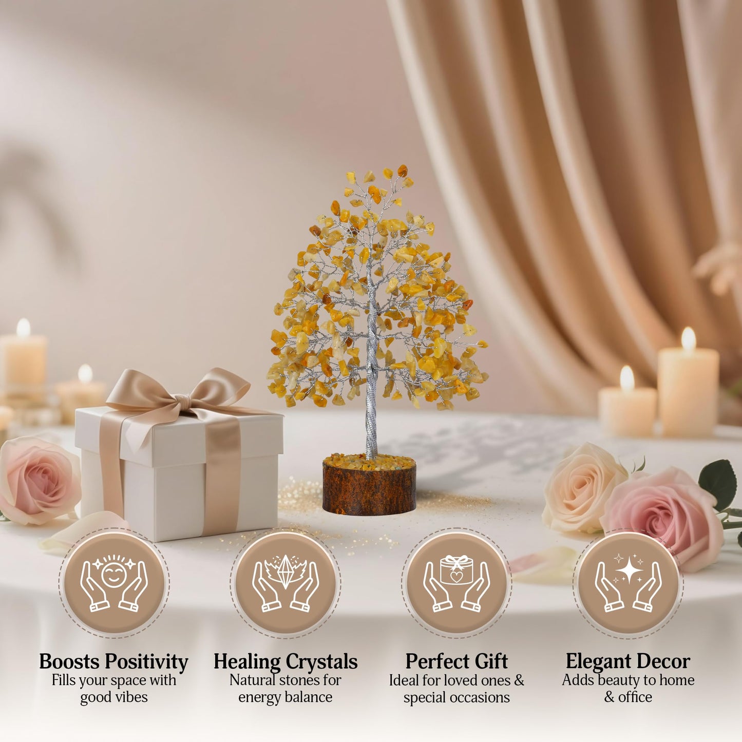 FASHIONZAADI Yellow Aventurine Healing Crystal Bonsai Tree, Desk Decor for Room & Office Decor, Spiritual Gift - Crystals for Home, Room Decor - Cute House Warming Gifts for Women, Mom Birthday
