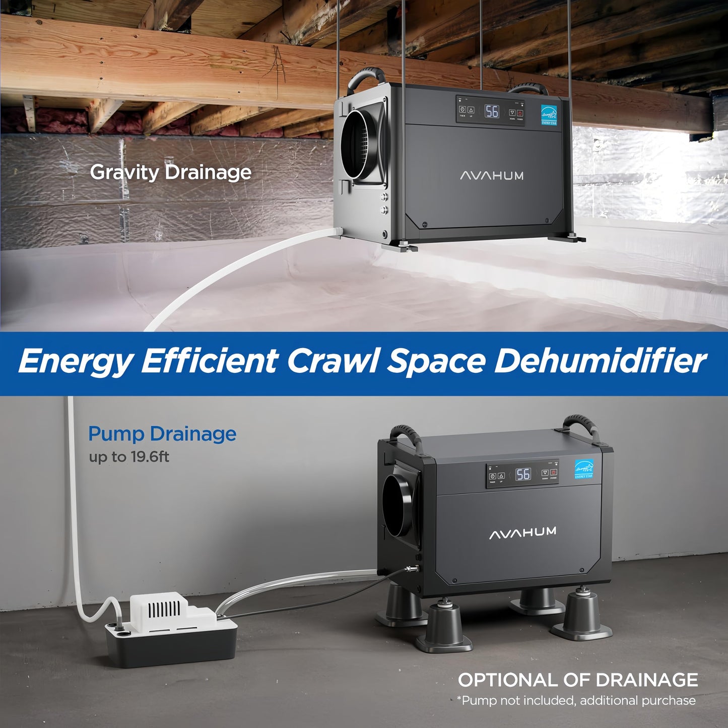 120 Pint Crawl Space Dehumidifier Commercial Energy Star Efficient Certified Dehumidifier for Basement,Whole House with Drain Hose,Large Capacity, Water Damage Unit,Portable, Auto Defrost