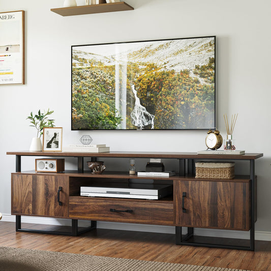 IDEALHOUSE 70 inch TV Stand for TVs up to 75", Industrial Entertainment Center with Storage Drawer and Open Shelves, TV Console Media Cabinet for Living Room, Bedroom, Rustic Brown