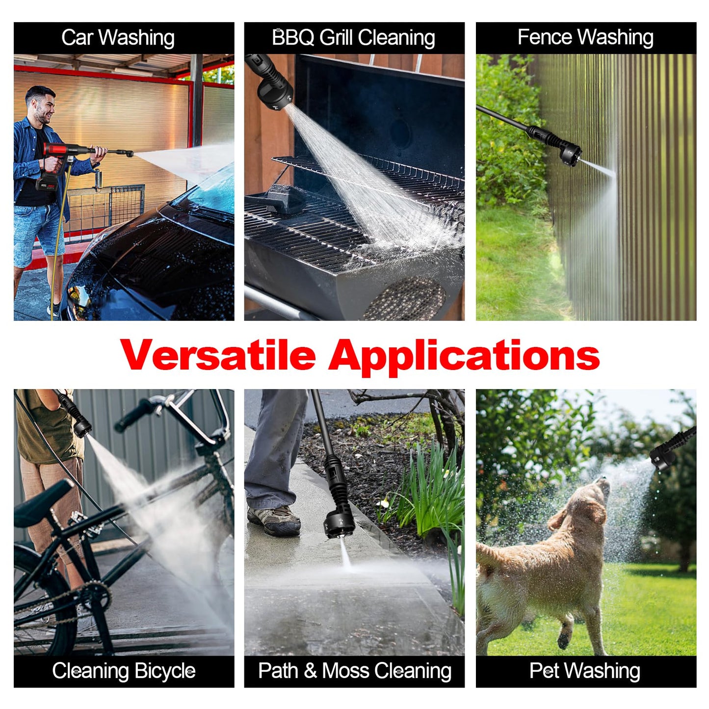 Cordless Pressure Washer with Faucet & Garden Hose Connector, 2 X 5.0AH Batteries, 2000PSI MAX Portable Pressure Washer with Brushless Motor, 4 Speed Adjustment LCD Touch Screen, 6-in-1 Nozzle
